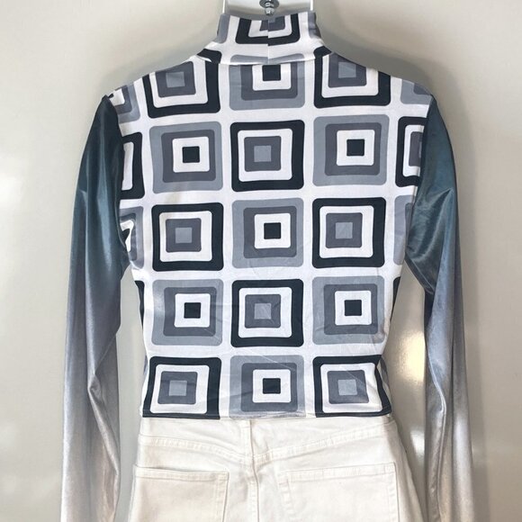 Awish Come true SZ S velvet velour geometric mock turtleneck top ombre sleeves - Picture 3 of 8